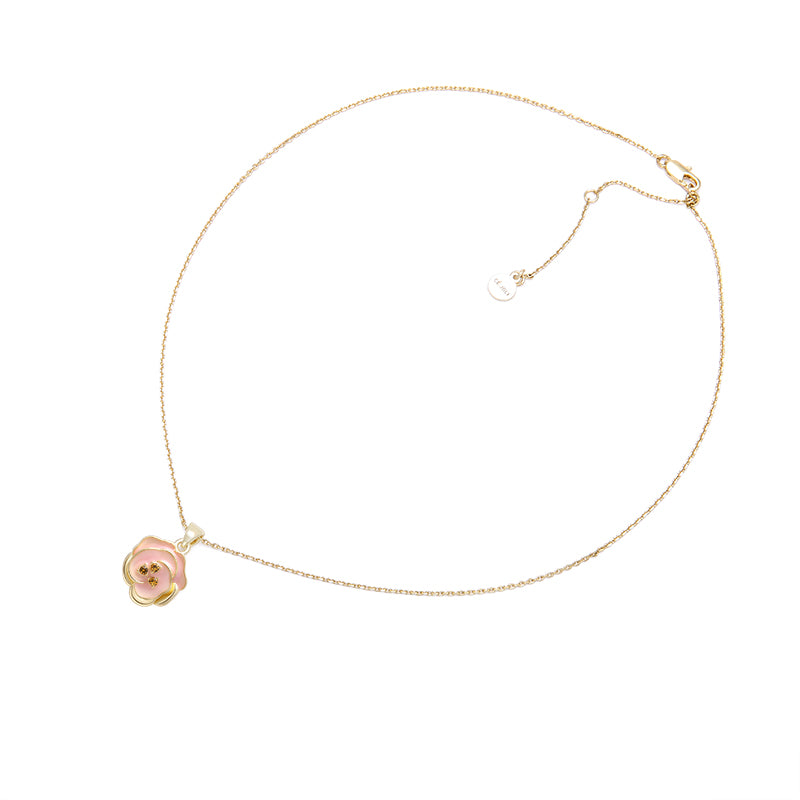 Pink Flower Jewelry Set - Gold - Plated Enamel Romantic Floral Design