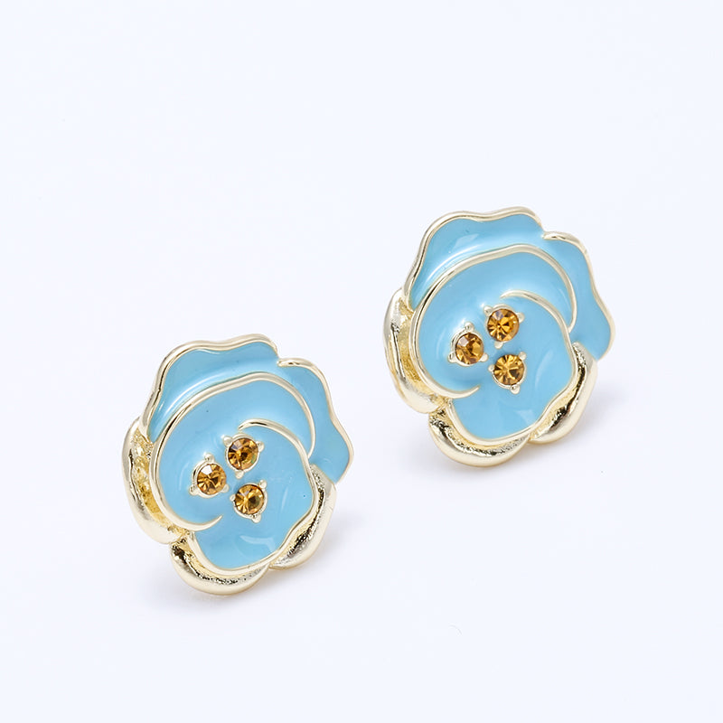 Blue Floral Jewelry Set - Gold - Plated Necklace, Bracelet, Earrings & Ring for Women