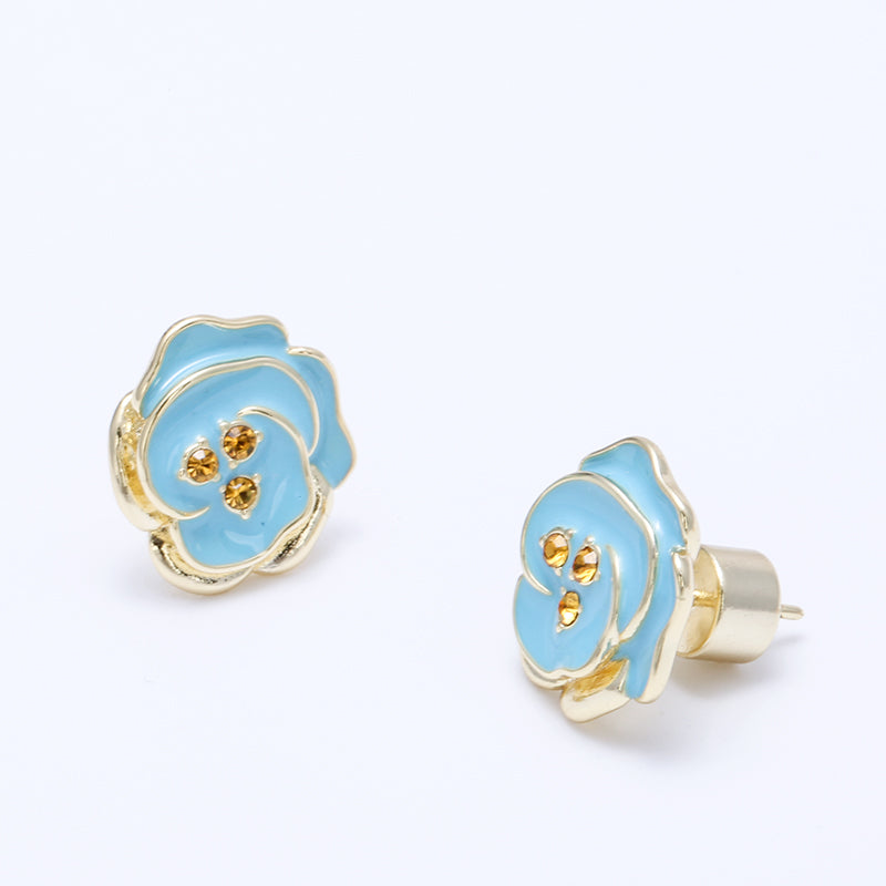 Blue Floral Jewelry Set - Gold - Plated Necklace, Bracelet, Earrings & Ring for Women