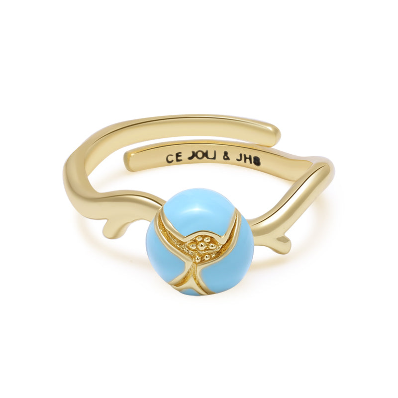 Blue Floral Jewelry Set - Gold - Plated Necklace, Bracelet, Earrings & Ring for Women