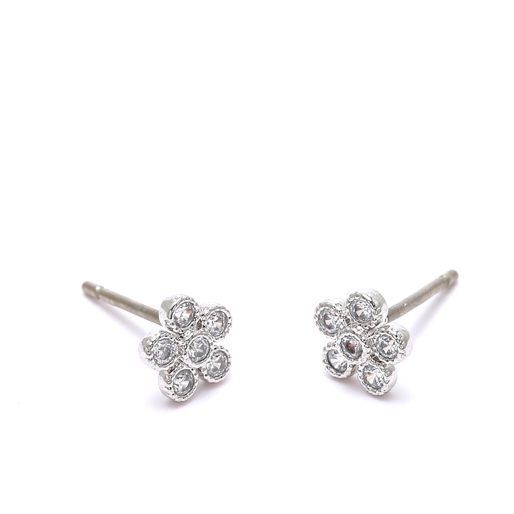 Gold/Silver Plated- Toned Floral Stud Earrings with Cubic Zicrone