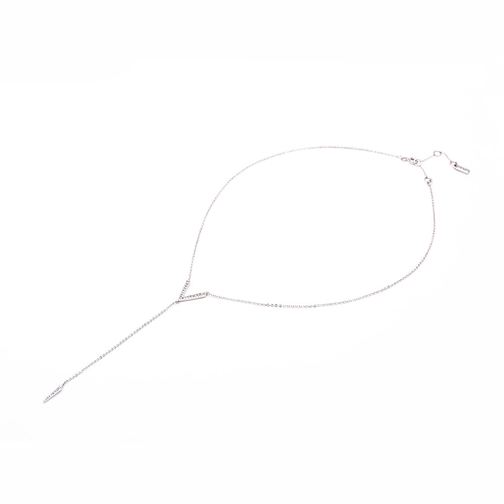 Geometric V - Shape Drop -Silver Necklace