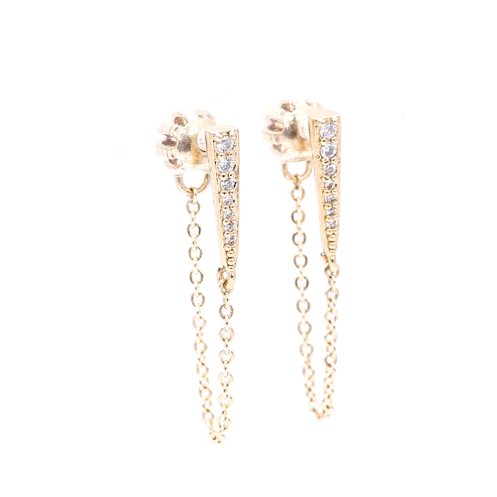 Gold Diamond Dangle Earrings with Chain Design