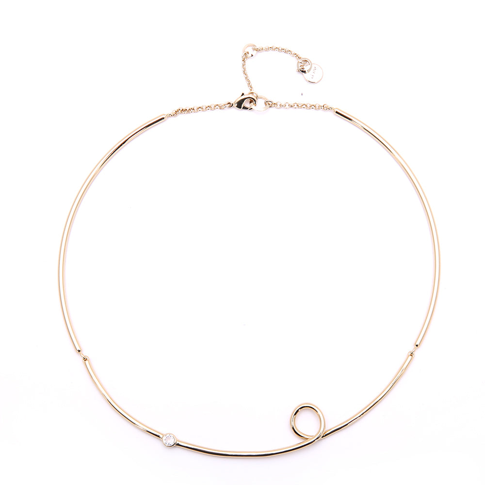 Minimalist Gold-Tone Choker Necklace with Crystal Accent
