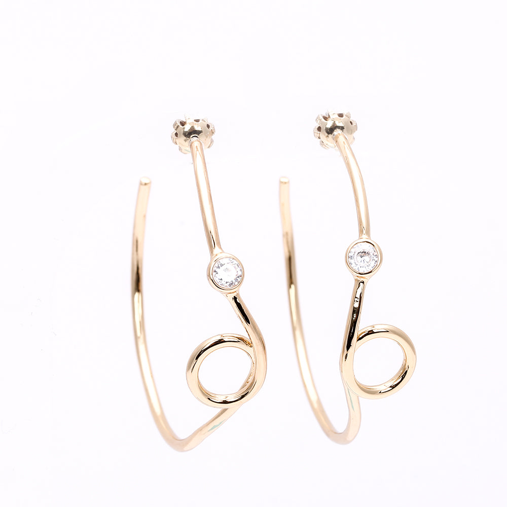 Gold Twisted Hoop Earrings with Zircon Accent - Minimalist Elegant Jewelry