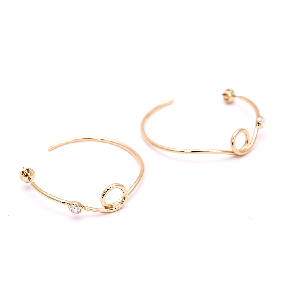 Gold Twisted Hoop Earrings with Zircon Accent - Minimalist Elegant Jewelry