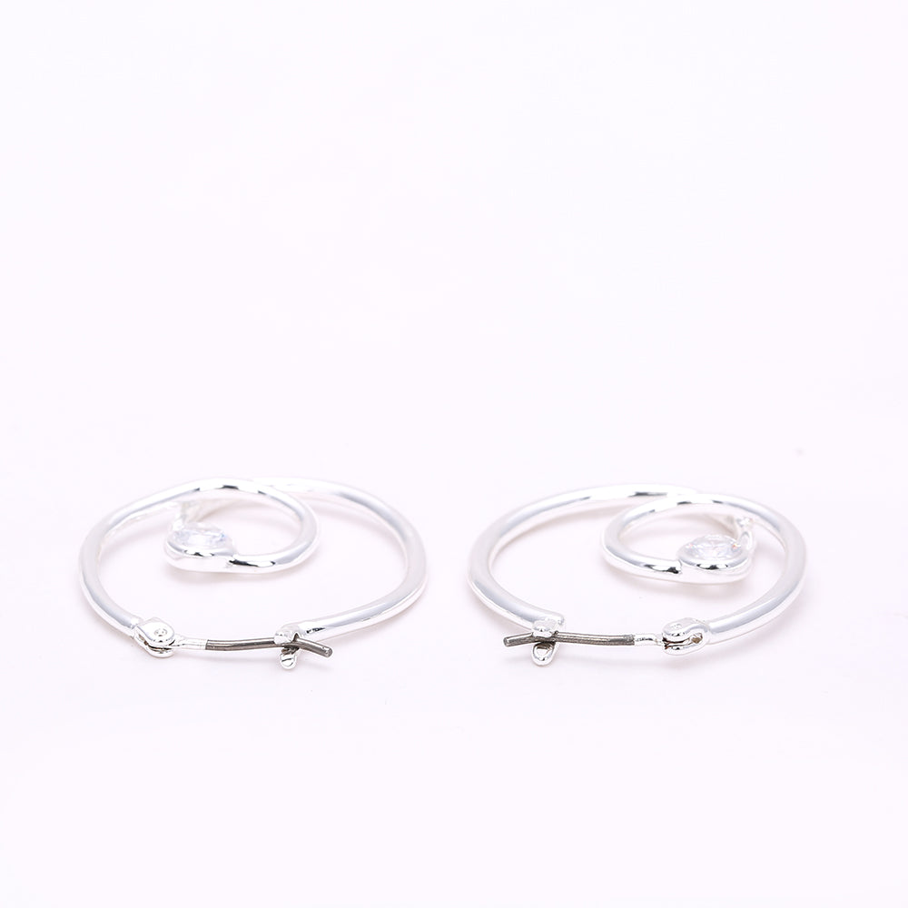 Silver Double - Hoop Earrings with Crystal Accent | Elegant Party Jewelry