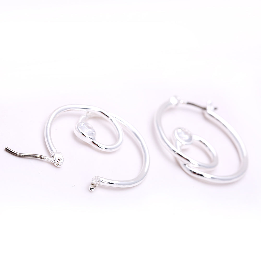 Silver Double - Hoop Earrings with Crystal Accent | Elegant Party Jewelry