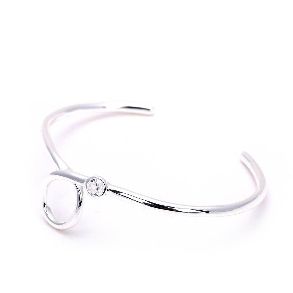 Minimalist Open Cuff Bracelet with Circle & Zircon Accent - Gold & Silver Styles