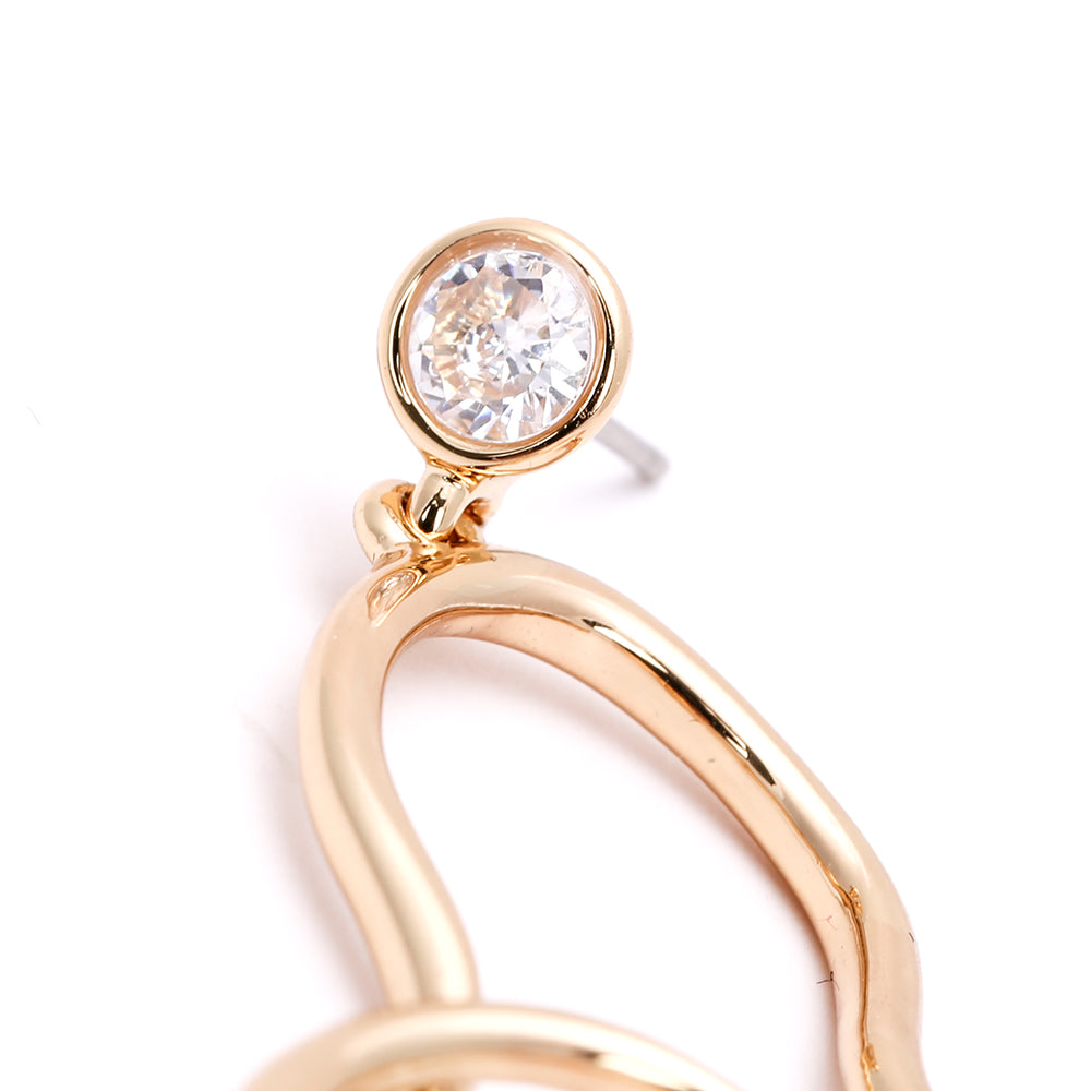 Gold Irregular Curved Drop Earrings with Zircon Accent