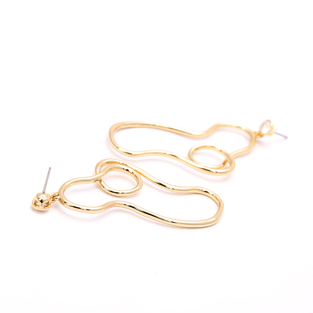 Gold Irregular Curved Drop Earrings with Zircon Accent