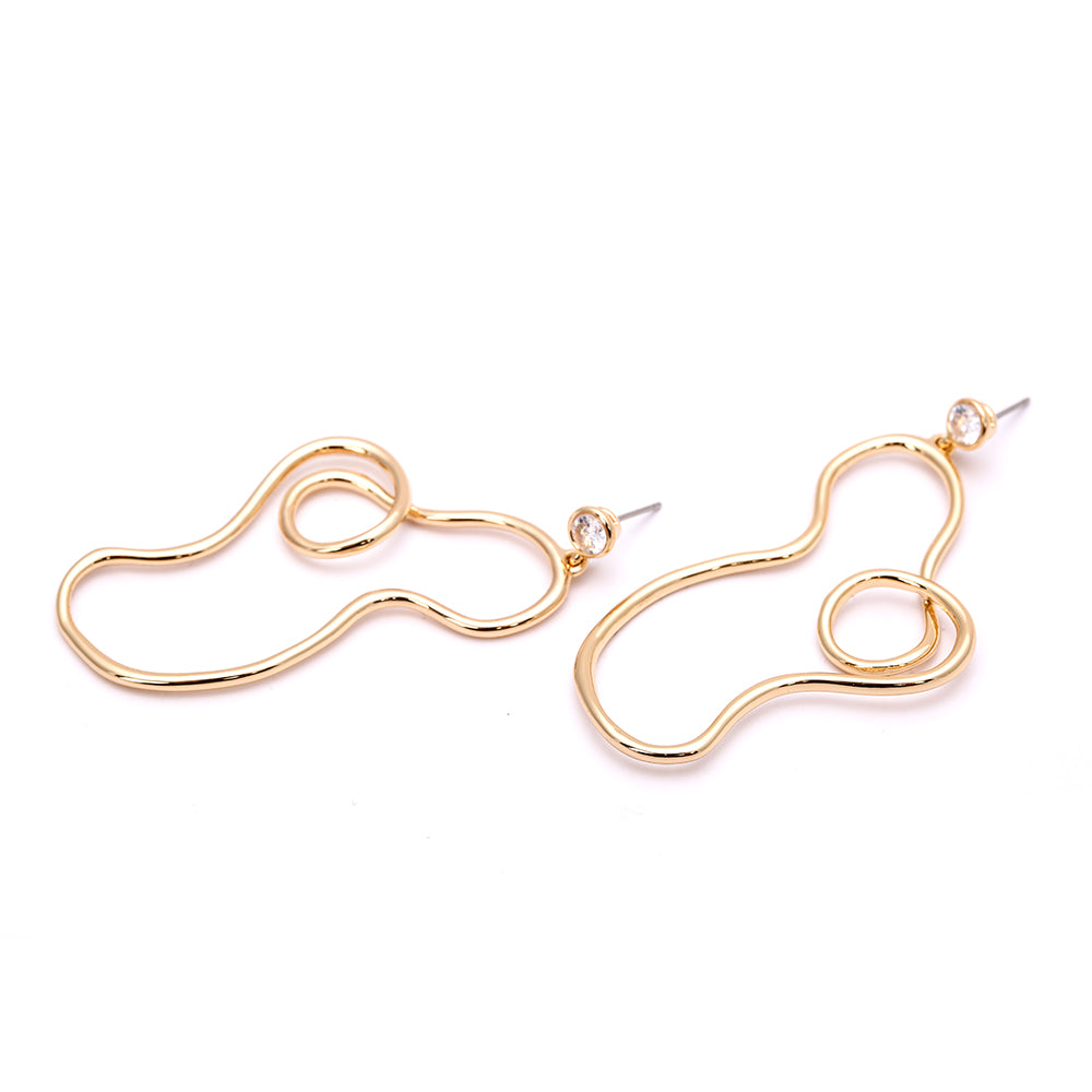 Gold Irregular Curved Drop Earrings with Zircon Accent