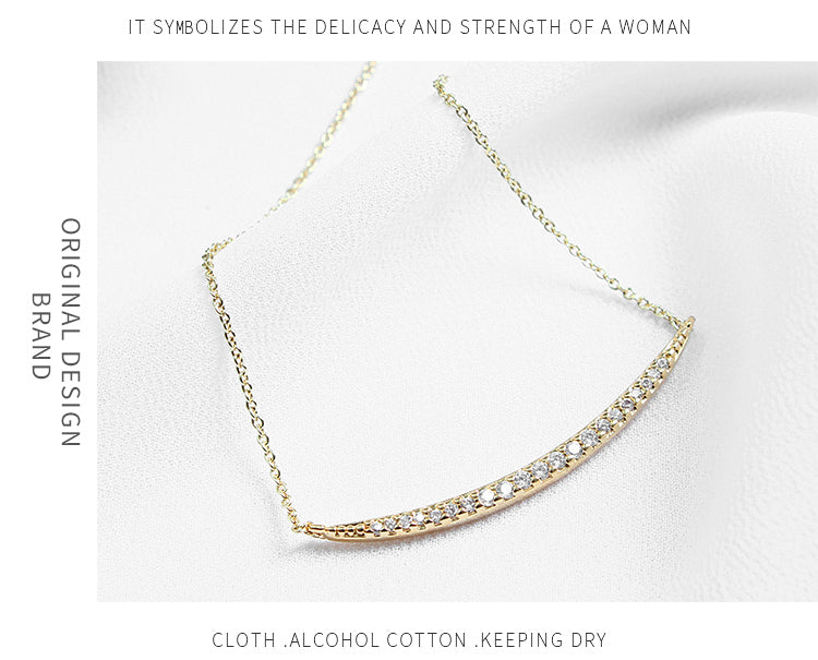 Elegant Curved Crystal- Gold Necklace