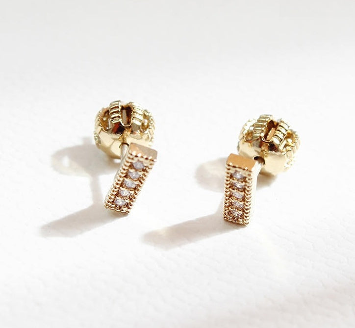 Gold - Plated Bar Stud Earrings with Crystal