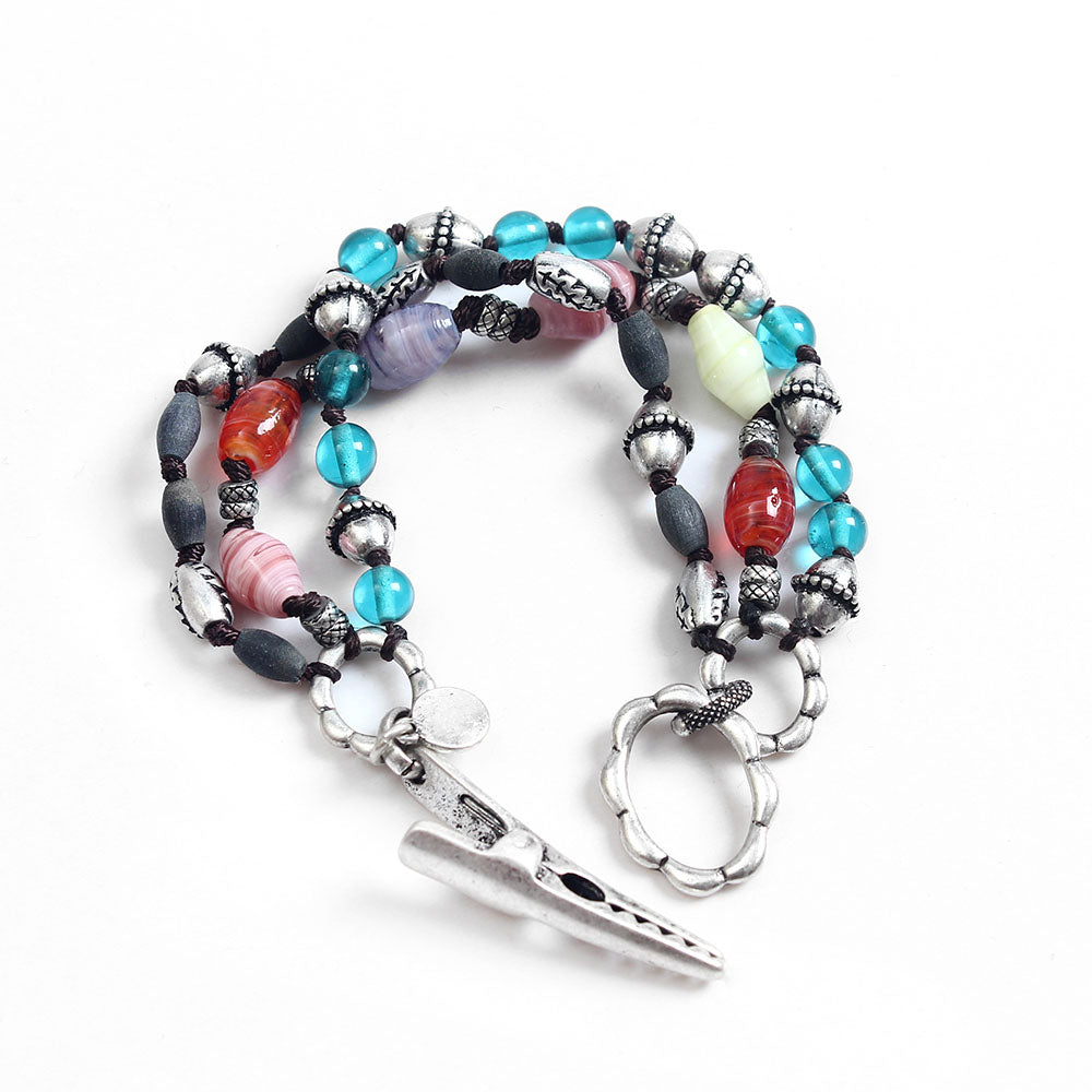 Bohemian Colorful Beaded Bracelet with Unique Silver Clasp - Handmade Ethnic Jewelry