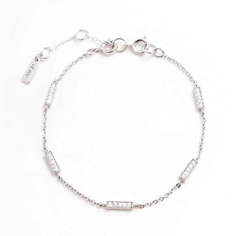 Silver - Plated Zircon Bar Chain Bracelet