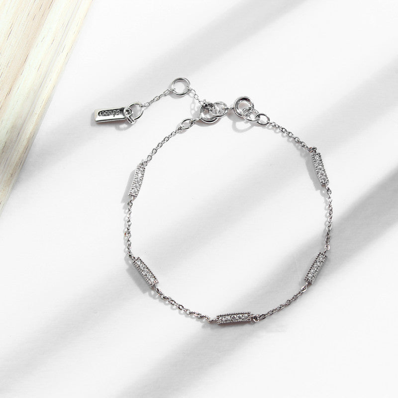 Silver - Plated Zircon Bar Chain Bracelet