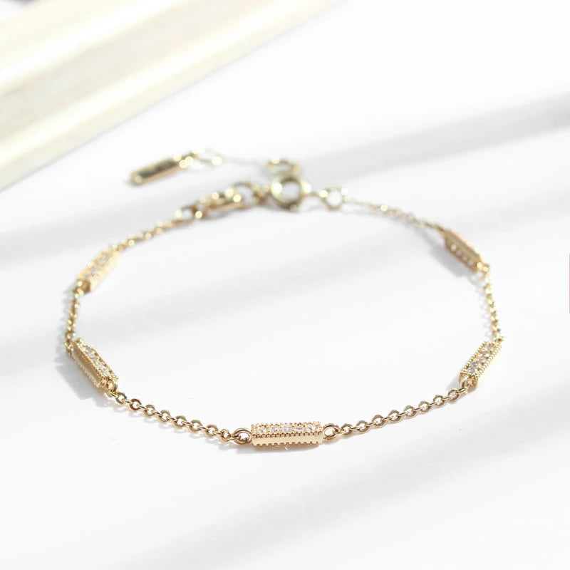 Gold - Plated Zircon Bar Chain Bracelet