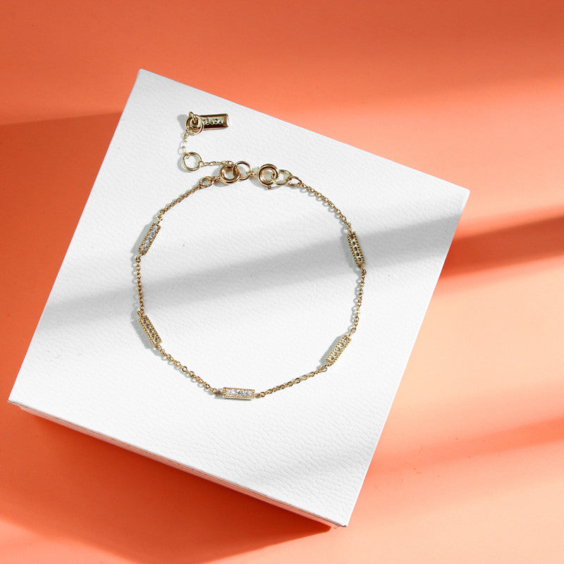 Gold - Plated Zircon Bar Chain Bracelet