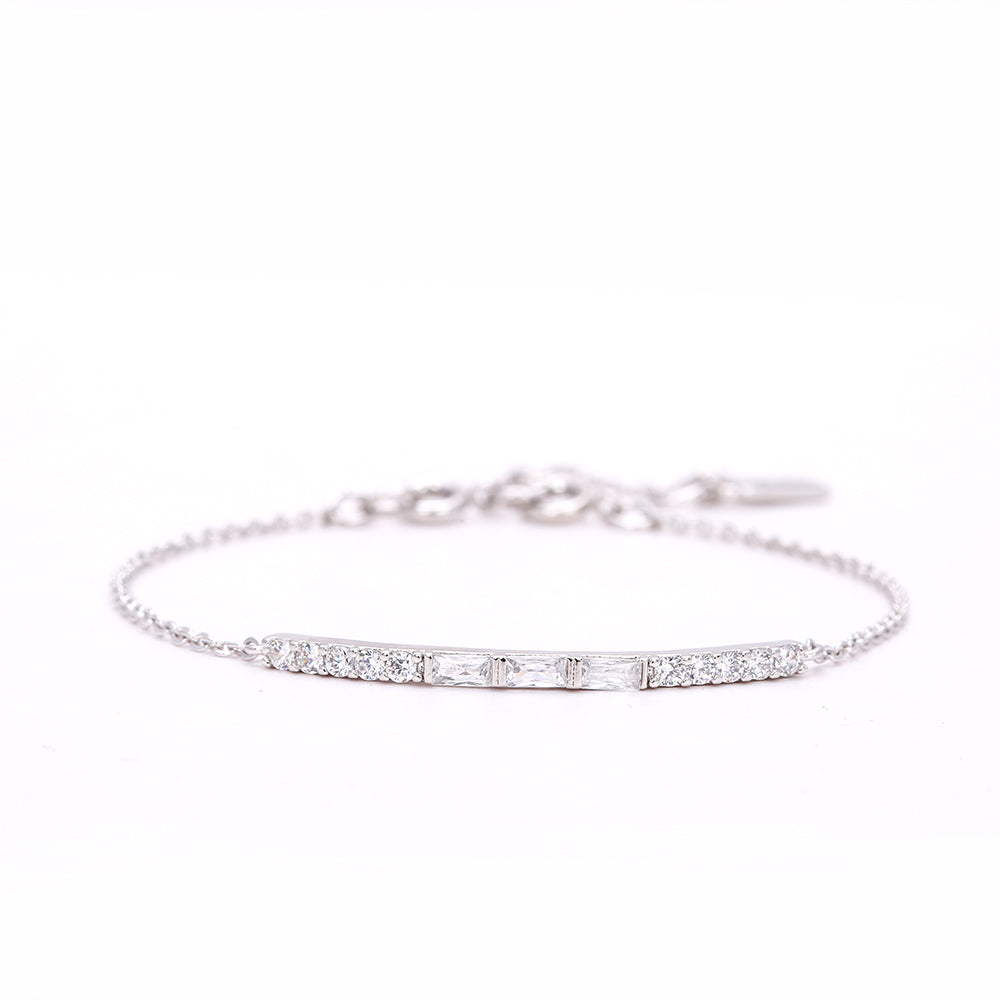 Elegant - Tone Bar with Sparkling Crystal-Silver Bracelet