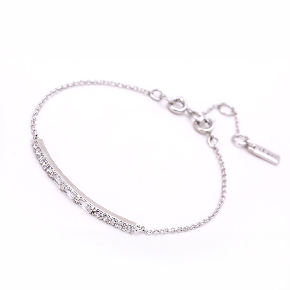 Elegant - Tone Bar with Sparkling Crystal-Silver Bracelet