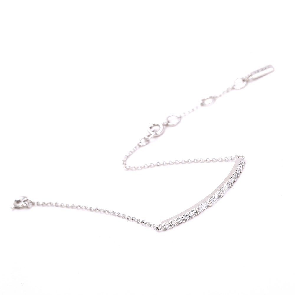 Elegant - Tone Bar with Sparkling Crystal-Silver Bracelet
