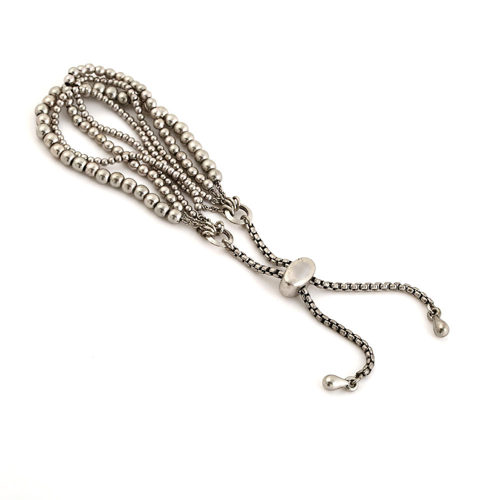 Bohemian Layered Silver Bead Bracelet - Adjustable Multi-Strand Handmade Jewelry