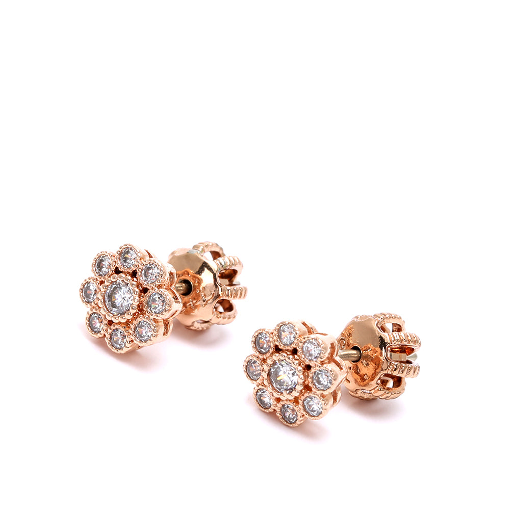 Rose Gold Plated Flower Stud Earrings with Sparkling Cubic Zirconia