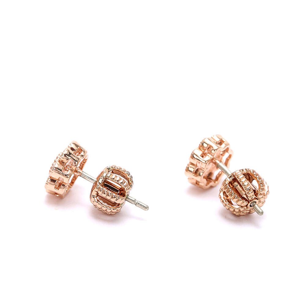 Rose Gold Plated Flower Stud Earrings with Sparkling Cubic Zirconia