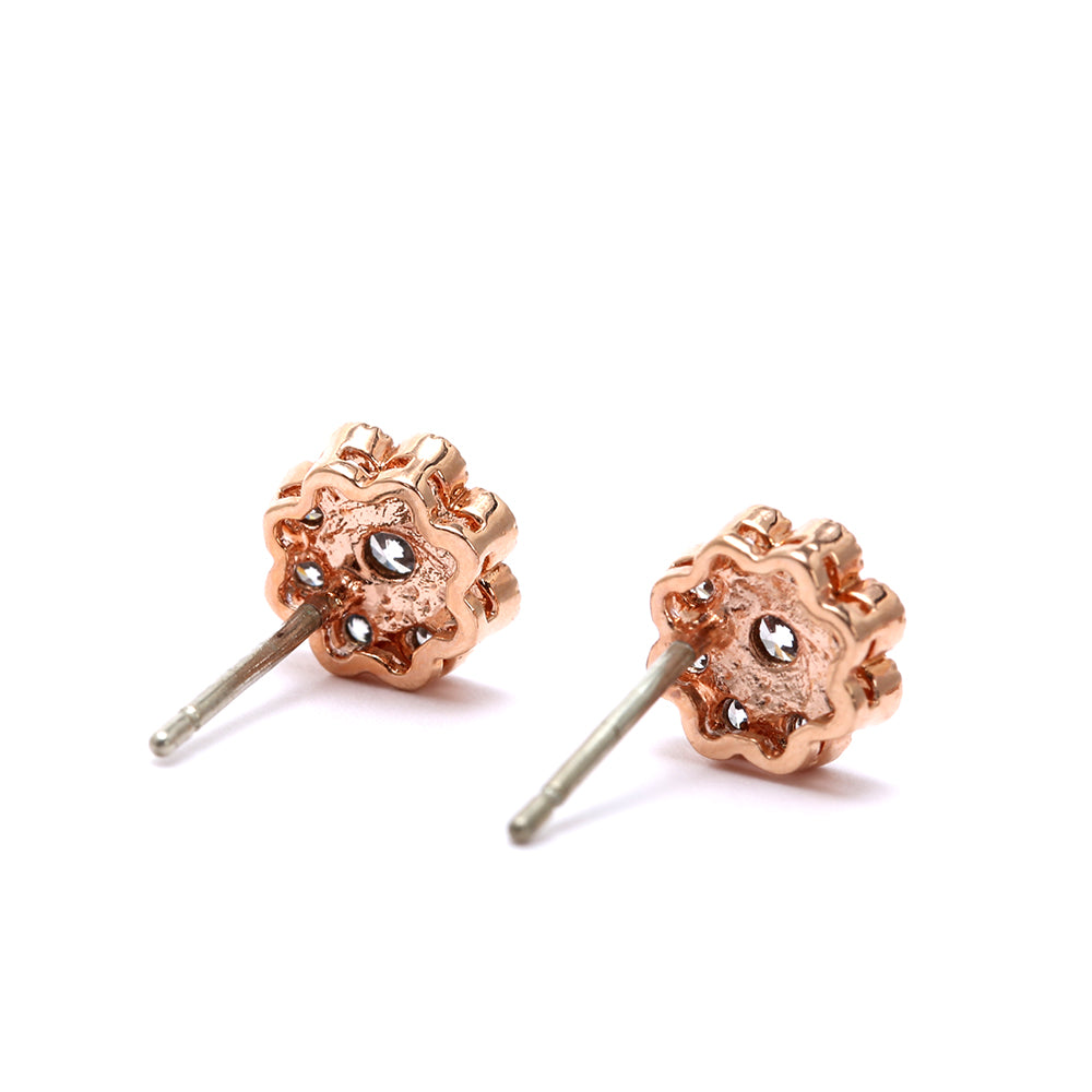 Rose Gold Plated Flower Stud Earrings with Sparkling Cubic Zirconia