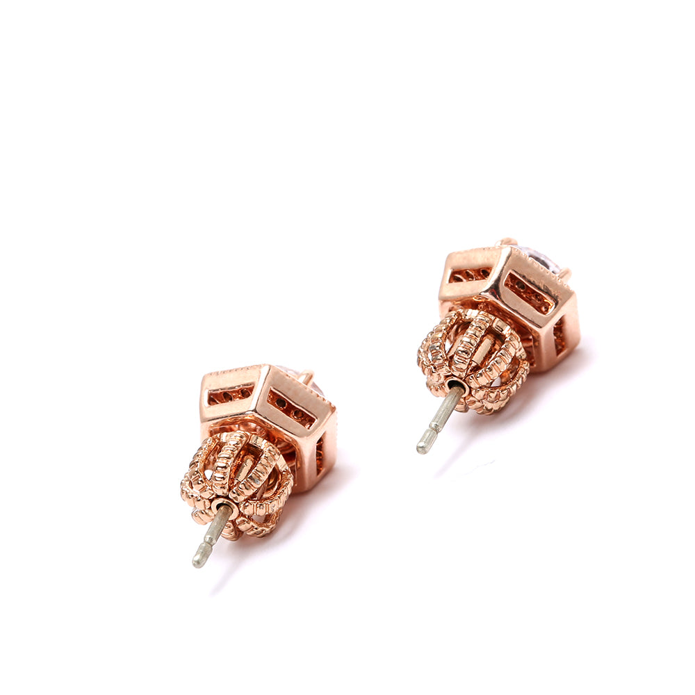 Hexagonal Rose Gold - Plated Stud Earrings with Sparkling Cubic Zirconia