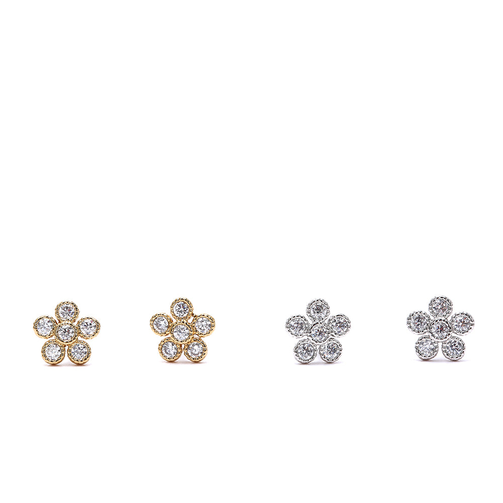 Gold/Silver Plated- Toned Floral Stud Earrings with Cubic Zicrone