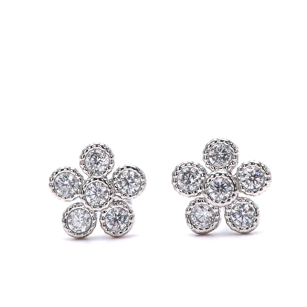 Gold/Silver Plated- Toned Floral Stud Earrings with Cubic Zicrone