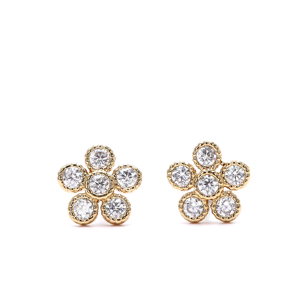 Gold/Silver Plated- Toned Floral Stud Earrings with Cubic Zicrone