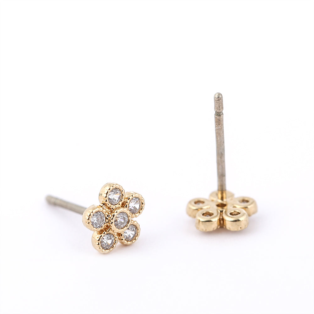 Gold/Silver Plated- Toned Floral Stud Earrings with Cubic Zicrone