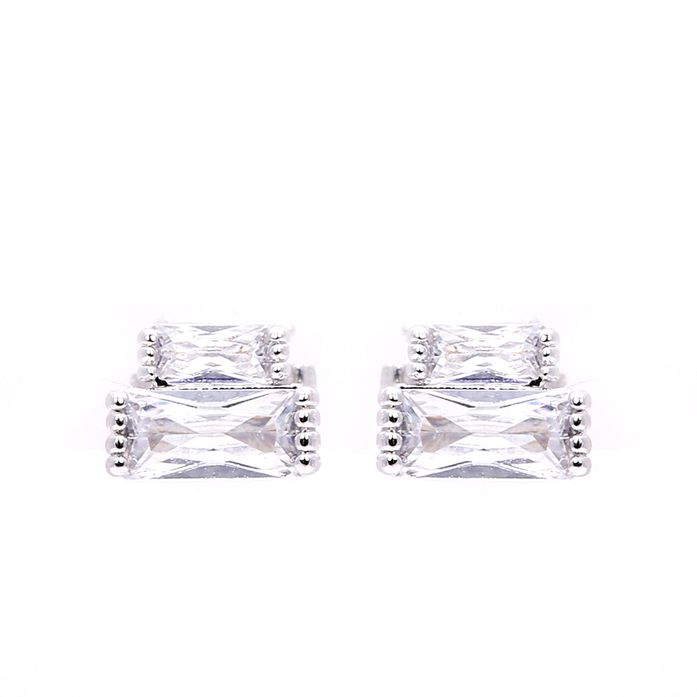 Double - Rectangle Zircon Silver - Plated Stud Earrings