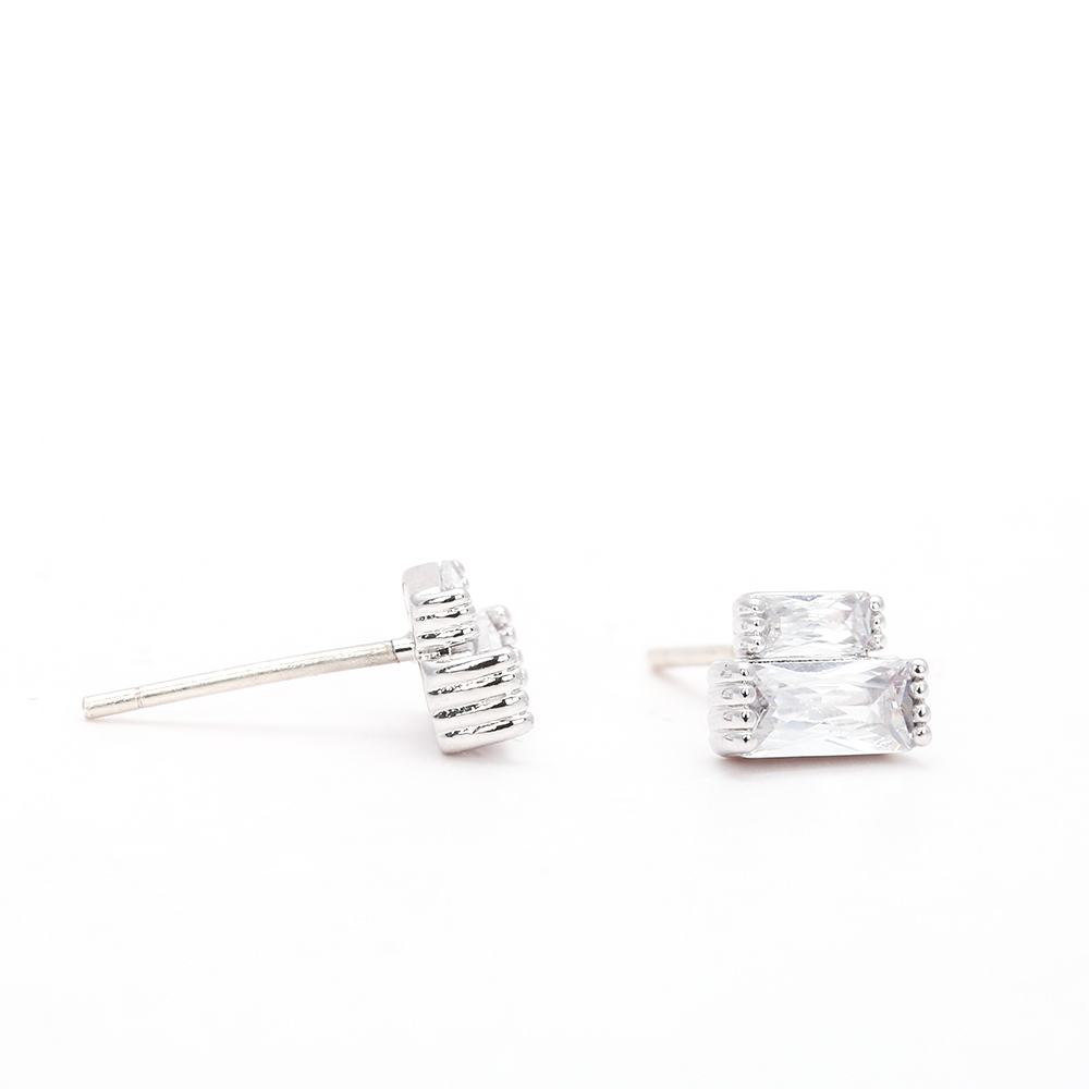 Double - Rectangle Zircon Silver - Plated Stud Earrings