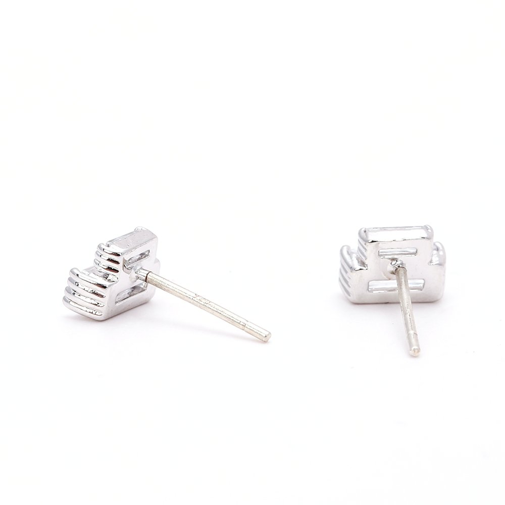 Double - Rectangle Zircon Silver - Plated Stud Earrings