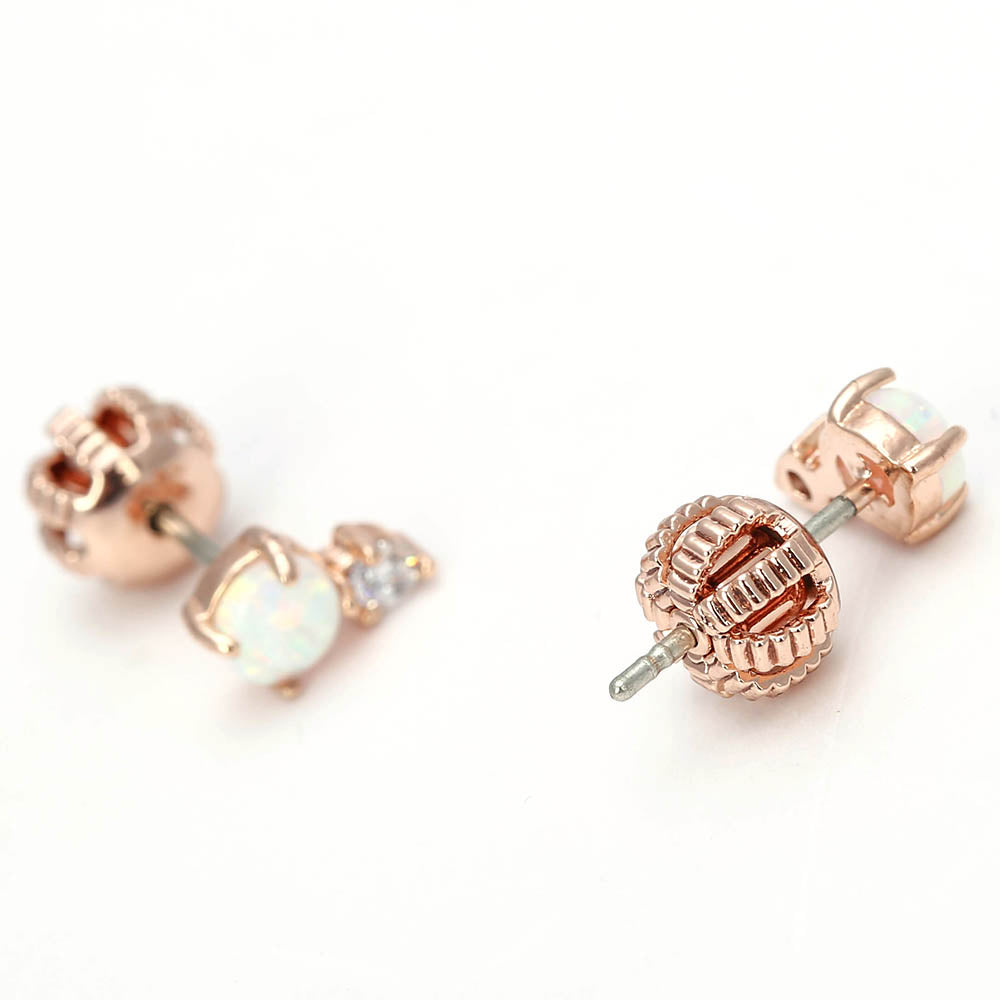Opal & Zircon Rose Gold Stud Earrings - Delicate Gemstone Jewelry