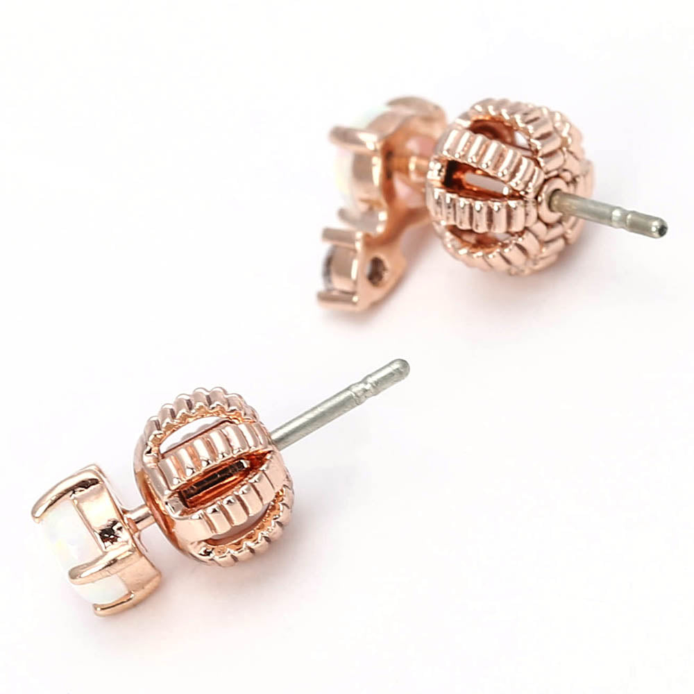 Opal & Zircon Rose Gold Stud Earrings - Delicate Gemstone Jewelry