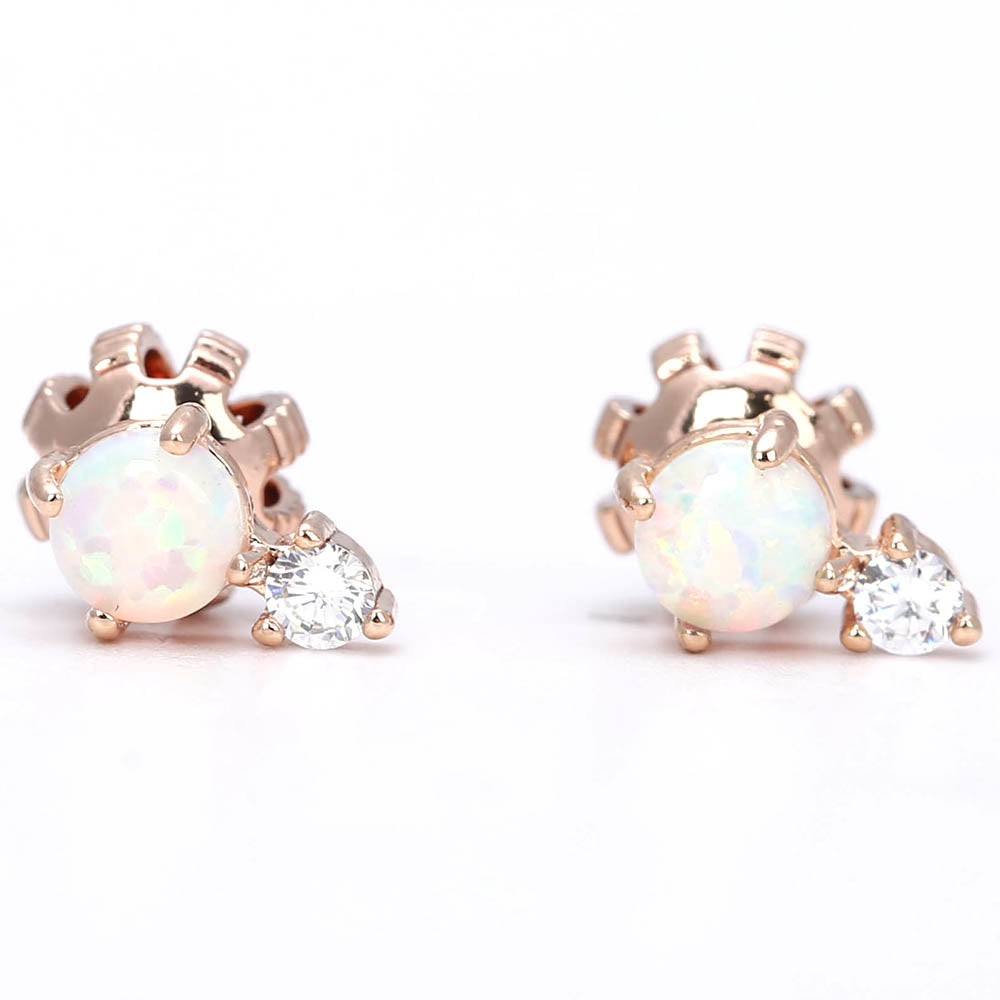 Opal & Zircon Rose Gold Stud Earrings - Delicate Gemstone Jewelry