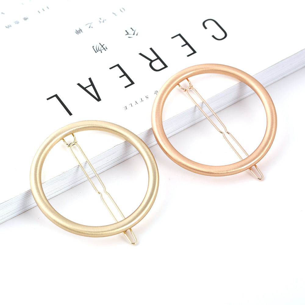 Minimalist Metal Circle Hair Clips - 2 - Tone Gold Hair Accessories for Women
