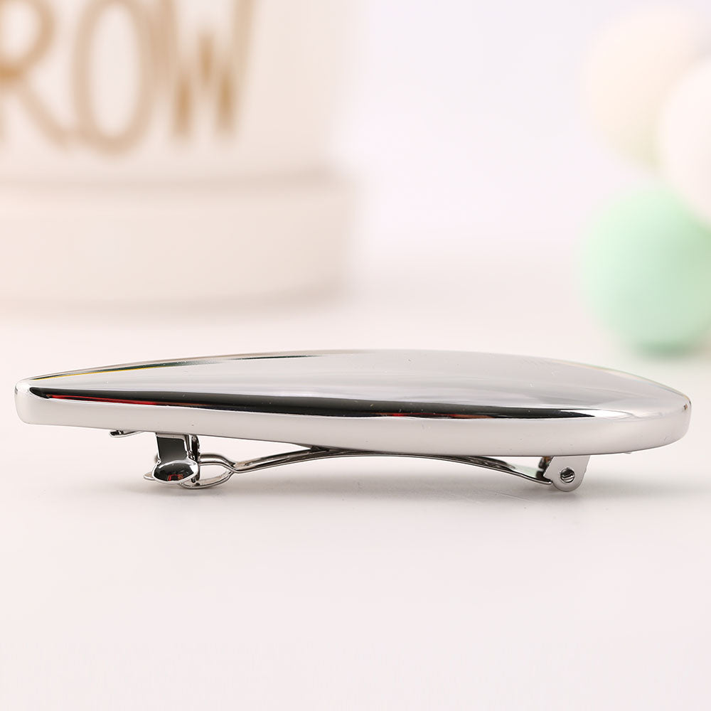 Silver Oval Hair Clip - Minimalist Metal Hair Accessory for Styling