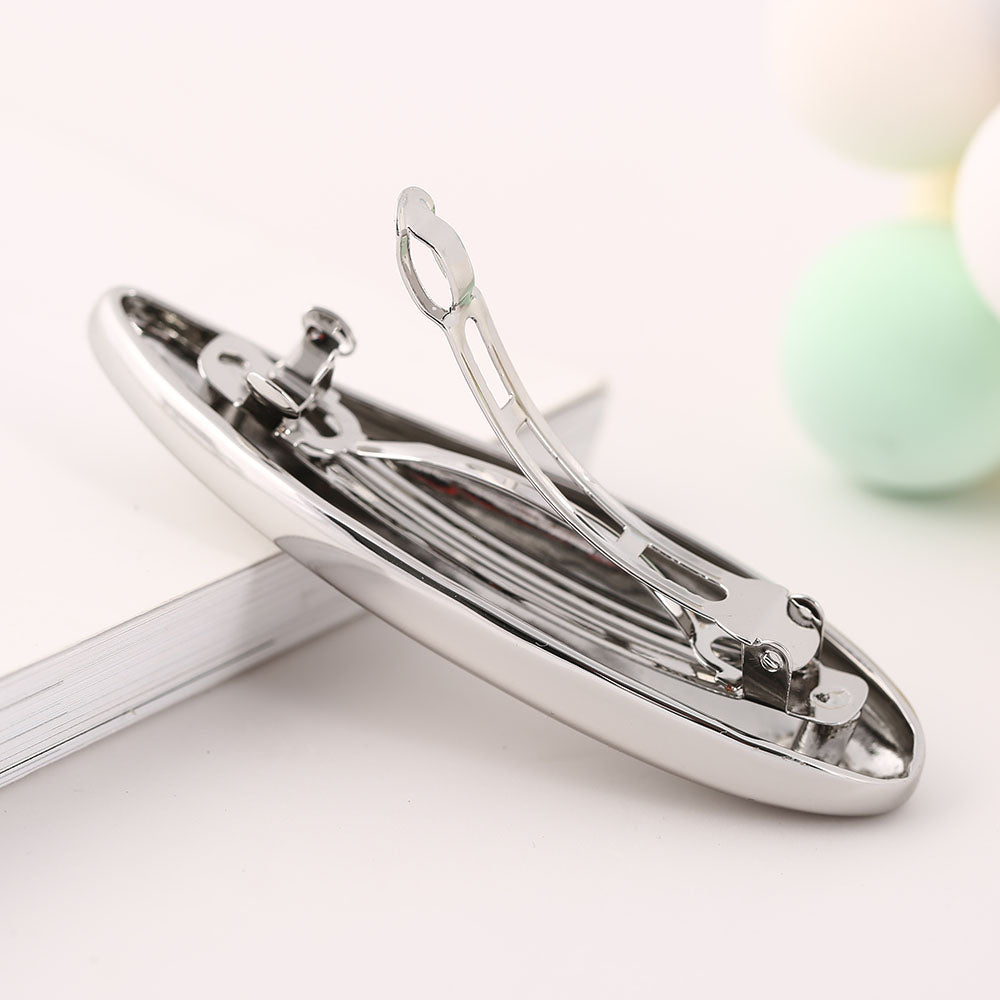 Silver Oval Hair Clip - Minimalist Metal Hair Accessory for Styling