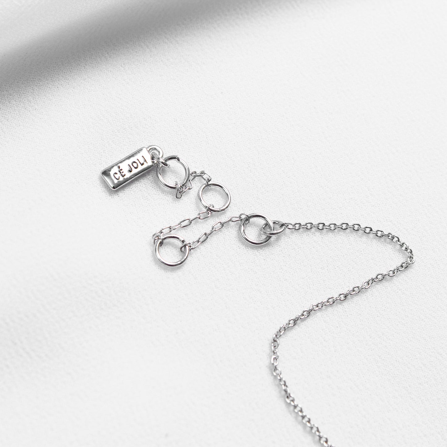 Minimalist L - Shaped Crystal - Silver Necklace