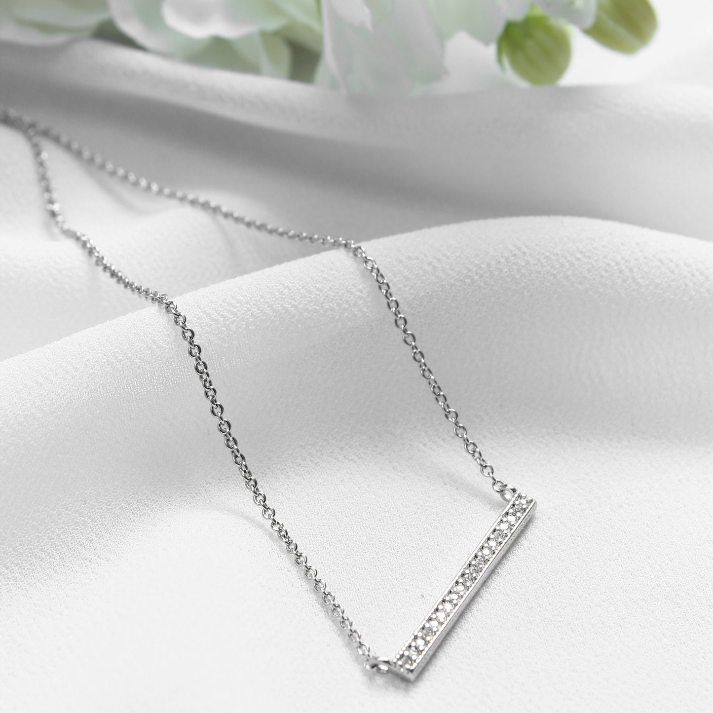 Minimalist L - Shaped Crystal - Silver Necklace