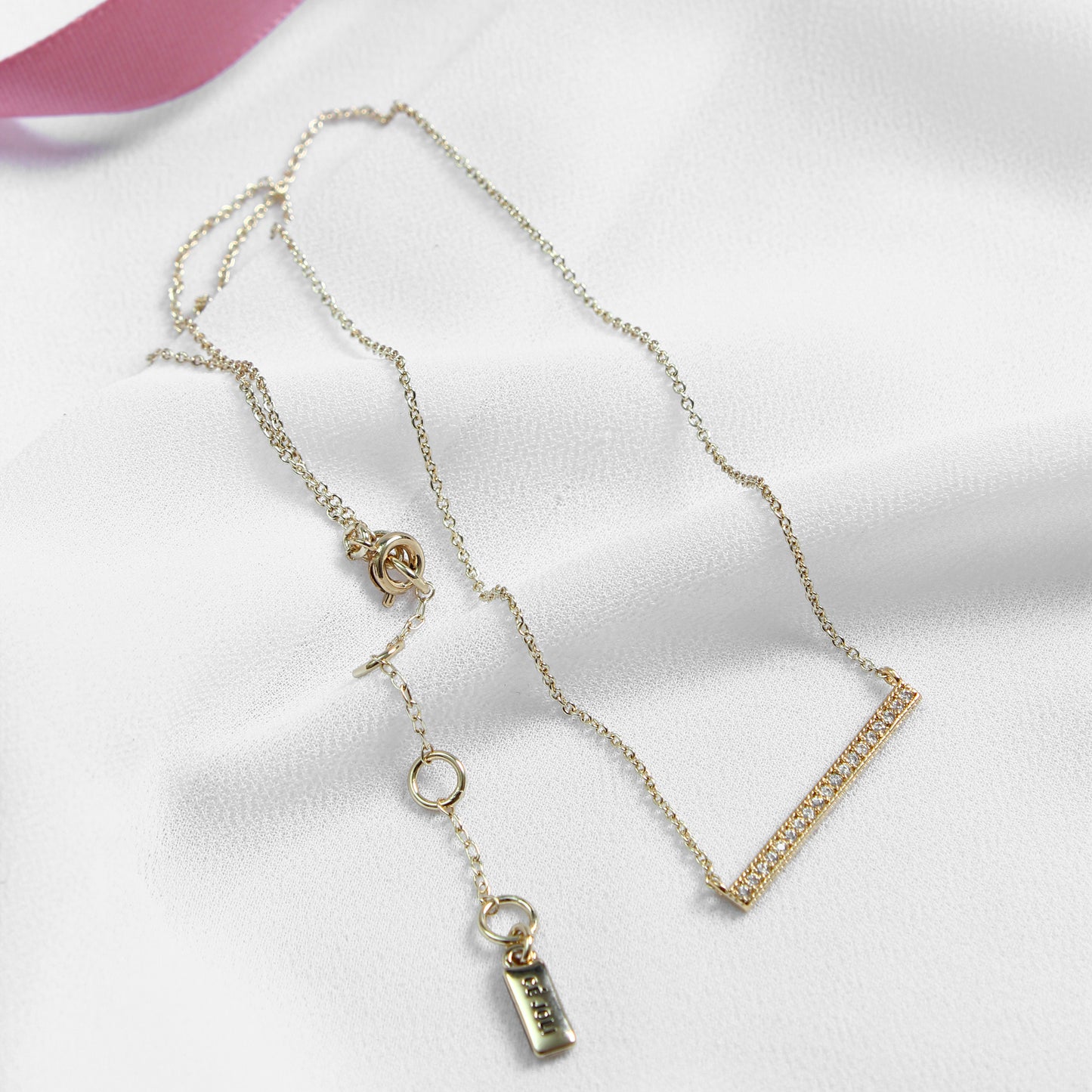 Minimalist L - Shaped Crystal - Glod Necklace