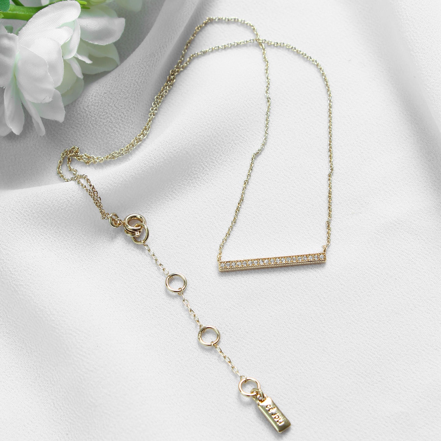 Minimalist L - Shaped Crystal - Glod Necklace