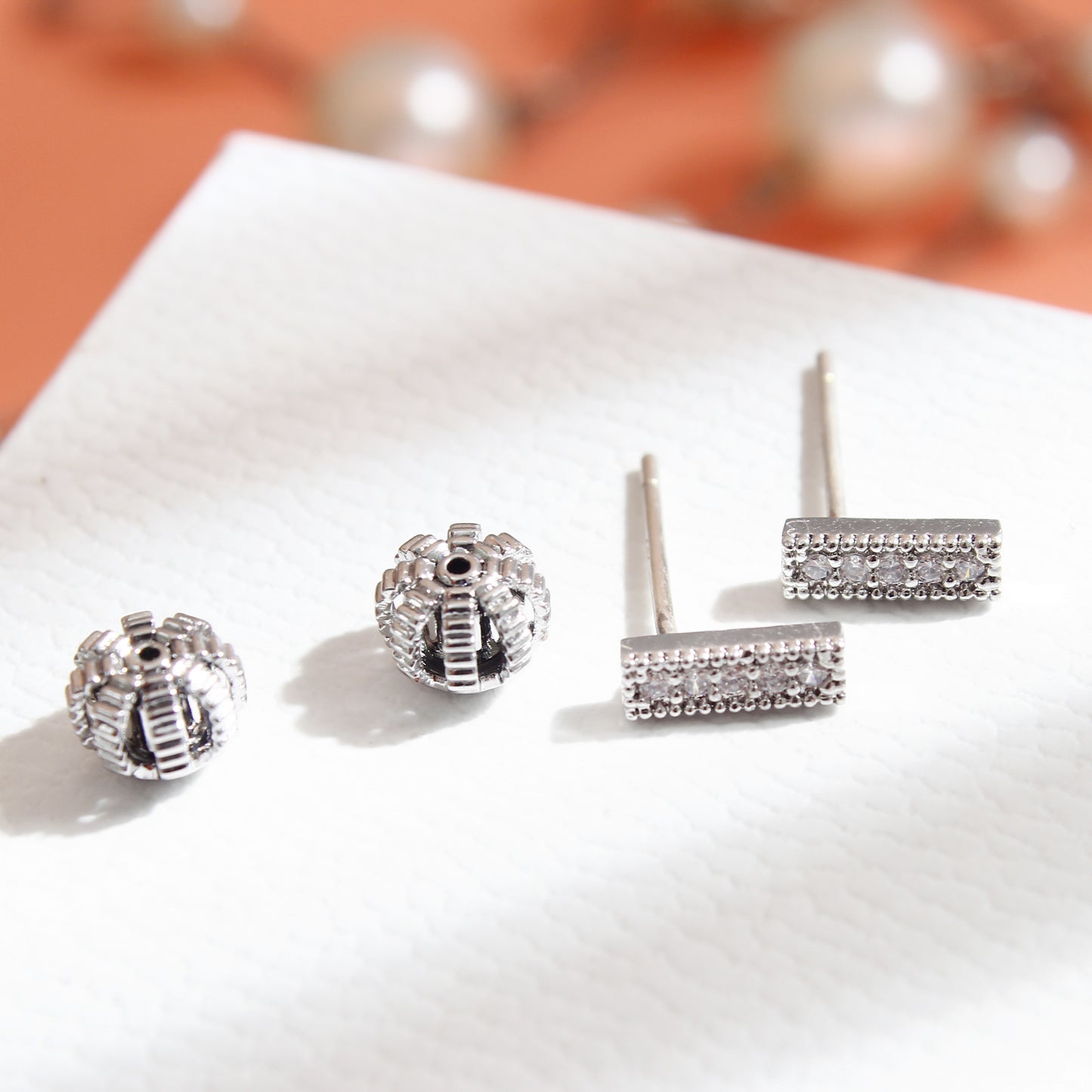 Silver - Plated Bar Stud Earrings with Crystal Accents