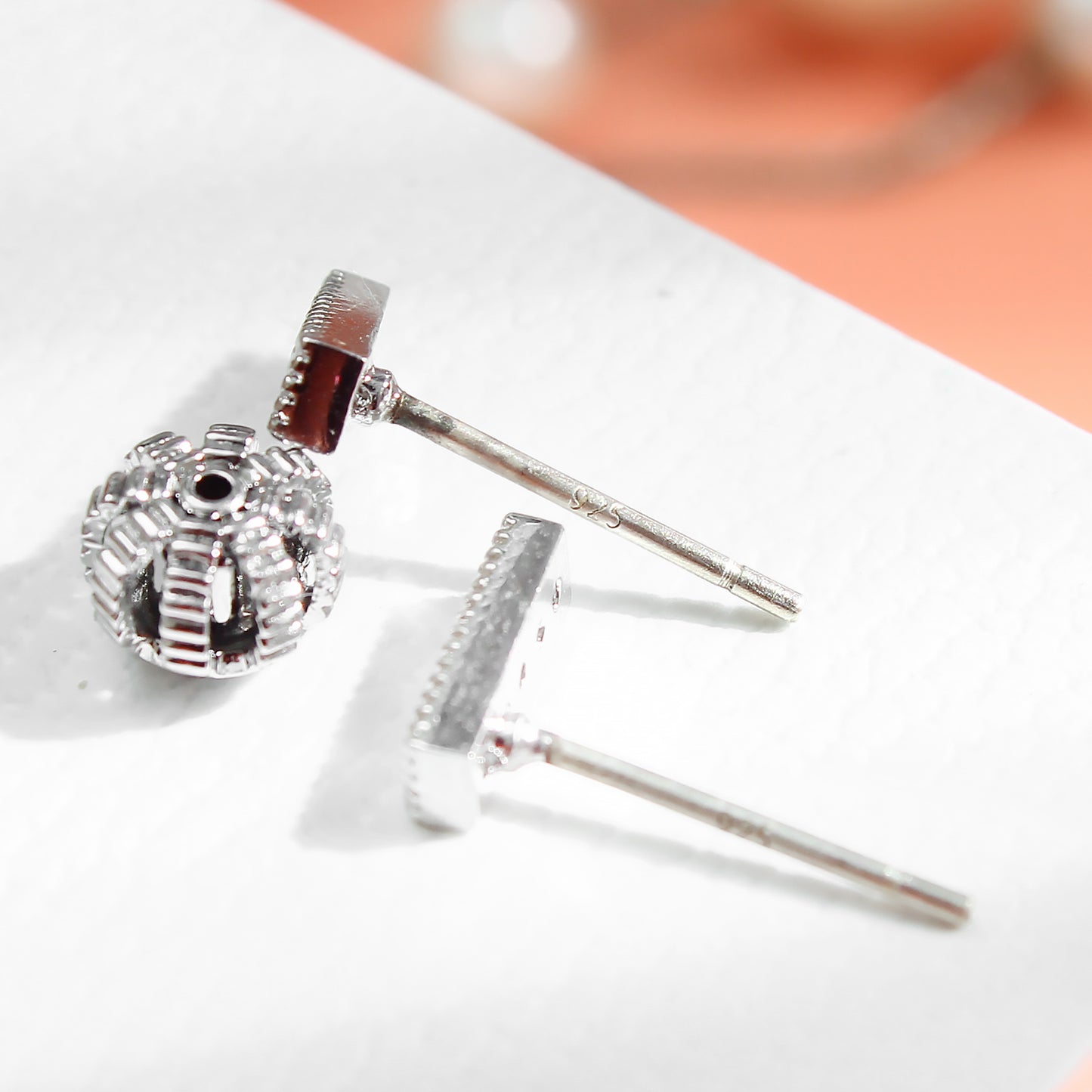 Silver - Plated Bar Stud Earrings with Crystal Accents